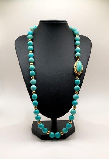 Halsketting - 18 karaat Geel goud Turquoise, Sieraden, Tassen en Uiterlijk, Kettingen, Nieuw