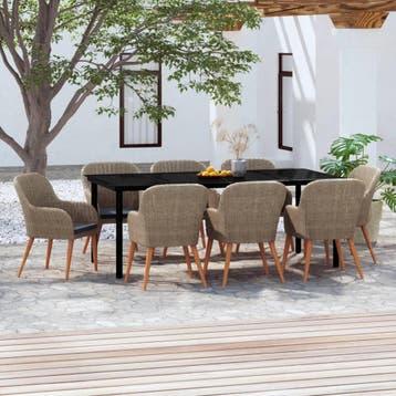 vidaXL 9-delige Tuinset met kussens bruin, Tuin en Terras, Verzenden, Nieuw, 8 zitplaatsen, Tuinset