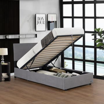 Eenpersoonsbed Juva met lattenbodem en opbergruimte 90x200 c, Huis en Inrichting, Slaapkamer | Bedden, Verzenden, Nieuw
