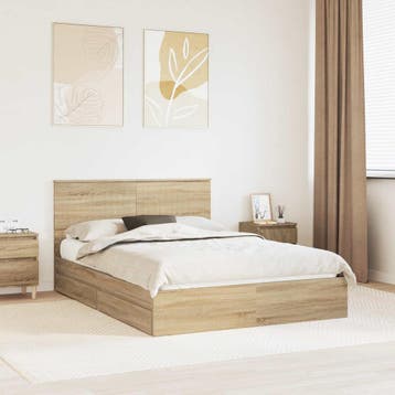 vidaXL Opslag bed met lade Sonoma Eiken 140 x 190 cm Bewerkt, Bruin, Verzenden, Hout, Nieuw