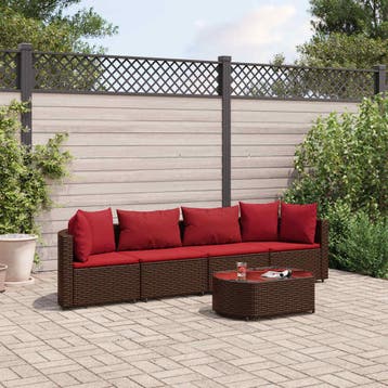 vidaXL 5-delige Loungeset met kussens poly rattan bruin, Verzenden, Nieuw, 4 zitplaatsen, Loungeset