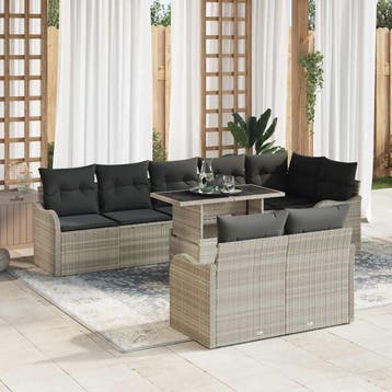 vidaXL Loungebankset 9 st Lichtgrijs Poly riet, Verzenden, Nieuw, Meer dan 8 zitplaatsen, Loungeset