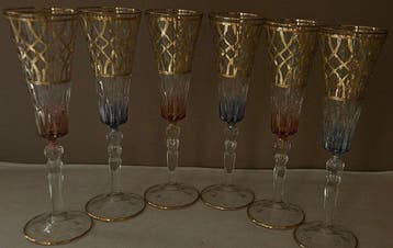 ISMIE LUX - Drinkservies (6) - Luxe bewerkt blauw en roze