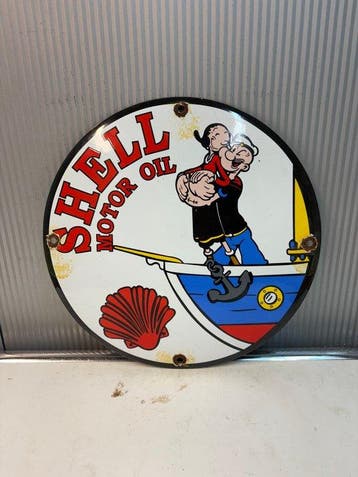 Shell Motor Oil & Popeye – Rond Emaille Reclamebord -