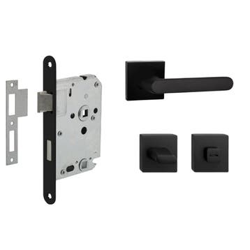 Deurbeslag set met WC-slot en deurklink Linee zwart gevee..., Ophalen of Verzenden, Nieuw, Overige materialen, Klink of Kruk