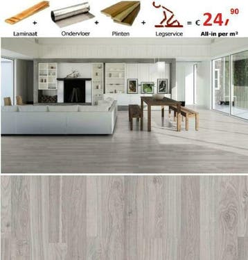 Laminaat + ondervloer + plinten + leggen = v.a.  24,90 p/m, Huis en Inrichting, Verzenden, Nieuw, Crème, Laminaat