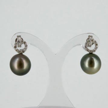 Oorbellen - 18 karaat Witgoud Diamant (Natuurlijk) - Parel, Nieuw