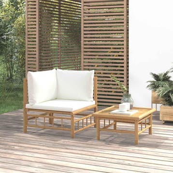 vidaXL 2-delige Loungeset met kussens bamboe crèmewit, Verzenden, Nieuw, Hout, Loungeset