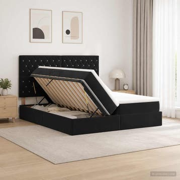 vidaXL Opslag bed met hoofdeinde met opslag Zwart 180 x 200, Verzenden, Zwart, Stof, Nieuw