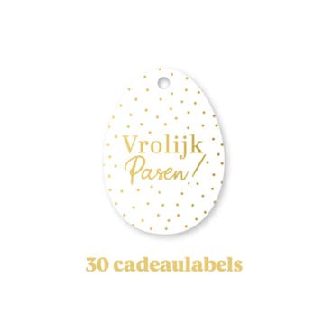 30x Cadeaulabel - VROLIJK PASEN - wit - goudfolie - paase..., Ophalen of Verzenden, Nieuw