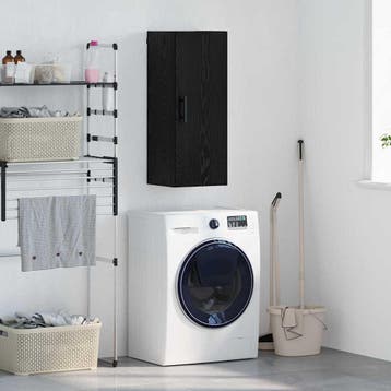 vidaXL Wandkast Zwart Eiken 34,5 x 34 x 90 cm Bewerkt hout, Huis en Inrichting, Minder dan 50 cm, Verzenden, Nieuw, Minder dan 100 cm