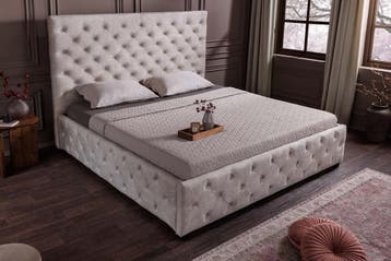 Bed PARIS 160x200cm CHESTERFIELD-look fluweel champagnebeige, Ophalen of Verzenden, Nieuw