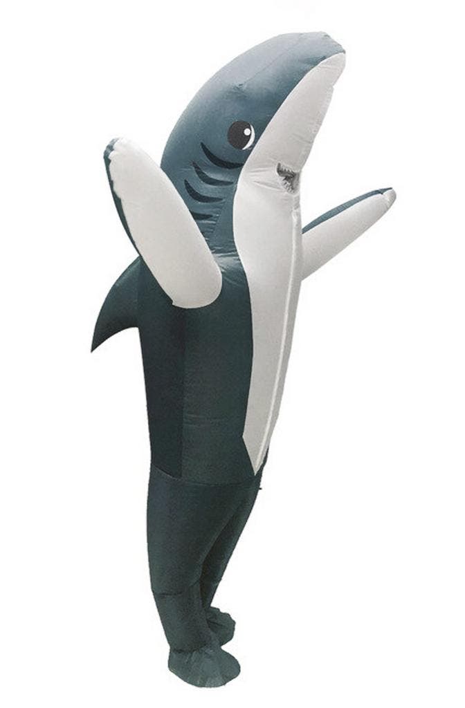 KIMU® Opblaas Kostuum Haai Grijs Opblaasbaar Pak Haaienpak M, Kleding | Heren, Carnavalskleding en Feestkleding, Kleding, Nieuw