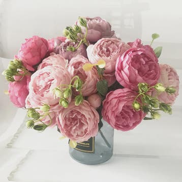 Roze Zijden Pioen Kunstboeket 30cm - 5 Grote Bloemen & 4 Kno, Verzenden, Nieuw