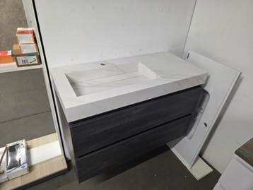 Badmeubel 100 x 45 cm Grijs Eiken met Keramische Slab, Ophalen of Verzenden, Nieuw, Bad
