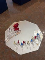Beeldje - Bouquet de tulipes en cristal sur socle miroir