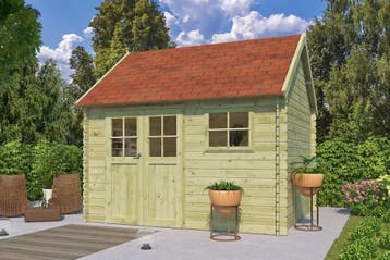 Woodlands Blokhut Coventry L Groen Geïmpregneerd 355 x 320, Tuin en Terras, Tuinhuizen, Nieuw