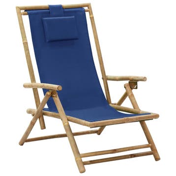 vidaXL Verstelbare klapstoel in marineblauw van bamboe en, Verzenden, Nieuw, Hout