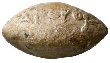 Oud-Grieks -Lood-slingschotkogel met afbeelding van een