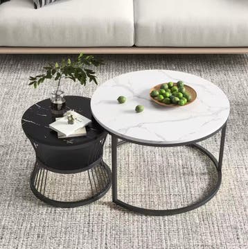 Nieuwe Moderne Ronde Salontafel Set – Wit en Zwart Design, Minder dan 50 cm, 50 tot 100 cm, Verzenden, Rond
