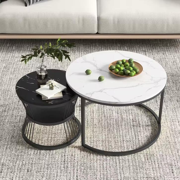 Nieuwe Moderne Ronde Salontafel Set – Wit en Zwart Design, Huis en Inrichting, Tafels | Salontafels, 50 tot 100 cm, Nieuw, Minder dan 50 cm