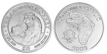 Somalische Aap 1 oz 2003 (10.000 oplage), Verzenden, Overige landen, Losse munt, Zilver