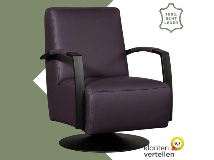 Leren draaifauteuil Mood - Toledo Aubergine (paars) -, Huis en Inrichting, Fauteuils, 50 tot 75 cm, 75 tot 100 cm, Nieuw, Leer
