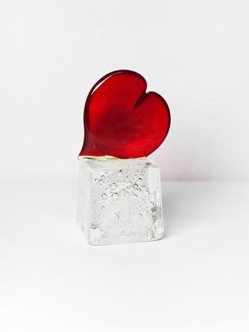 sculptuur, Cuore su base in vetro pulegoso - 9 cm -
