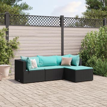 vidaXL 4-delige Loungeset met kussens poly rattan zwart, Verzenden, Nieuw, 4 zitplaatsen, Loungeset