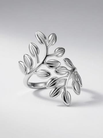 Zilver-Stijl Rozen Tak Ring Sieraden, IJzer of Staal, Nieuw, Ophalen of Verzenden, Dame of Heer