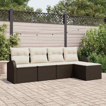vidaXL Tuin Sofa Set 5 st Bruin poly rattan, Verzenden, Nieuw, Rotan, 5 zitplaatsen