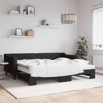 vidaXL Slaapbank met onderschuifbed en matrassen 90x200 cm, Huis en Inrichting, Slaapkamer | Bedden, 90 cm, Eenpersoons, Verzenden