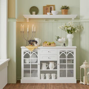 Wit Sideboard met 2 Glazen Deuren en 2 Lades - Stijlvolle Bu, Verzenden, Nieuw