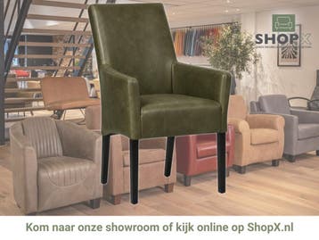Leren eetkamerstoel Just met armleuning - Vintage Olive, Huis en Inrichting, Overige kleuren, Bohemian, Eigentijds, Klassiek, Retro, Romantisch, Scandinavisch