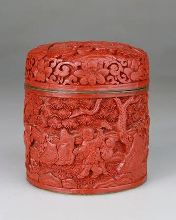 Chinees doosje in rode lak gesculpteerd - Cinnabar - Chinese, Antiek en Kunst