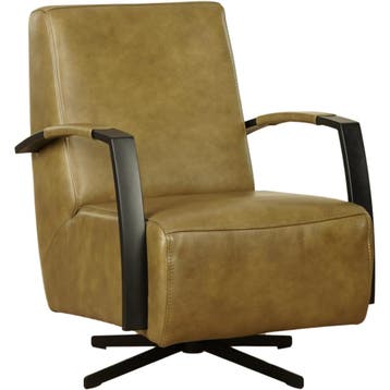 Leren draaifauteuil Mood - Granada Olive (olijf) - Stervoet, Nieuw, Ophalen of Verzenden, 50 tot 75 cm, Industrieel, Modern