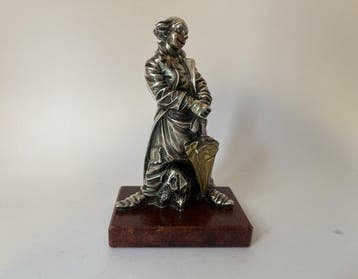 Figuur - Clown in Argento Laminato 925 su Base in Marmo. -