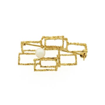 Gouden broche met parel, Sieraden, Tassen en Uiterlijk, Broches, Gebruikt, Ophalen of Verzenden, Met edelsteen, Goud