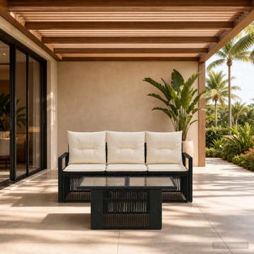 vidaXL Tuinbankenset 4 st Zwart en Cream Wit poly rattan, Huis en Inrichting, Verzenden, Nieuw