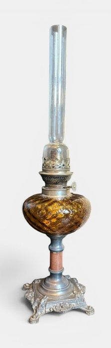 Olielamp - Zinklegering, pewter, Glas - Amber Glass olie
