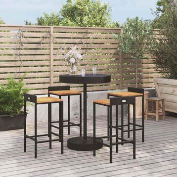 vidaXL 5-delige Tuinbarset poly rattan en massief acaciahout, Tuin en Terras, Verzenden, Nieuw, 4 zitplaatsen