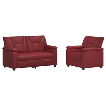 vidaXL Bankstel 2 pcs Wijnrood Kunstleer, Huis en Inrichting, Verzenden, Nieuw, Leer, 150 tot 200 cm