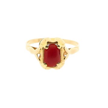 18 Krt. antiek gouden ring met bloedkoraal, Sieraden, Tassen en Uiterlijk, Gebruikt, Ophalen of Verzenden, 17 tot 18, Met edelsteen