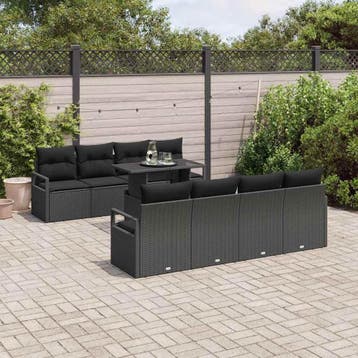 vidaXL Tuin Sofa Set 9 st Zwart Poly riet, Verzenden, Nieuw, Rotan, Meer dan 8 zitplaatsen