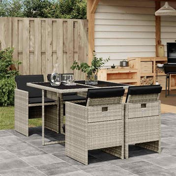 vidaXL 5-delige Tuinset met kussens poly rattan lichtgrijs, Verzenden, Nieuw, 4 zitplaatsen, Tuinset