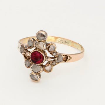 Ring - 14 karaat Geel goud Diamant (Natuurlijk) - Granaat, Nieuw