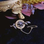 Antiek gouden broche met roos geslepen diamanten; ca. 0,4..., Gebruikt, Overige kleuren, Ophalen of Verzenden, Met edelsteen