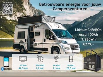 12V 100Ah Boot Camper Accu LiFePO4 Krachtig en met Bluetooth, Ophalen of Verzenden, Nieuw