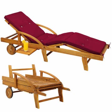 Ligbed Tami Sun® acaciahout incl kussen Rood, Verzenden, Nieuw