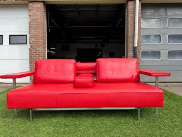 Rolf Benz Dono rood leer design bankstel modern sofa, Design, Driepersoons, Rechte bank, Leer